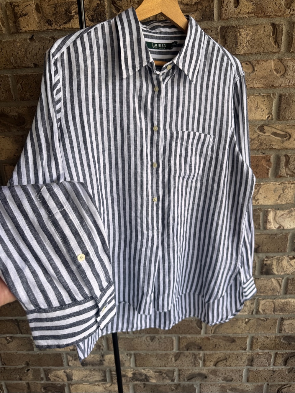 Lauren Ralph Lauren 100% Linen Striped Popover Half Button Shirt Size L - Picture 4 of 16